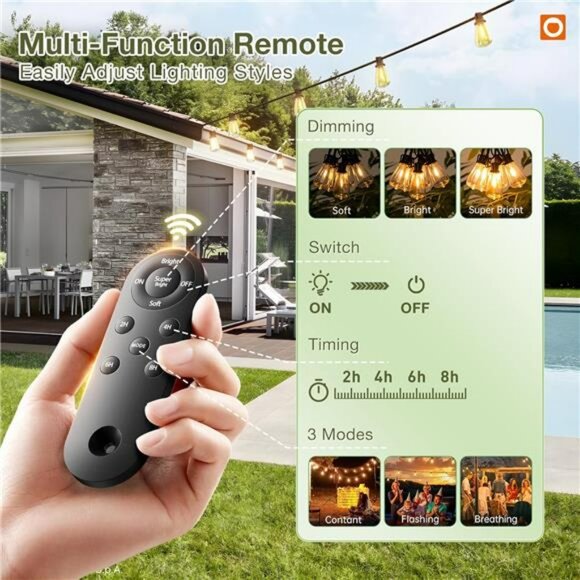 54ft Solar String Lights Outdoor Waterproof Patio Garden with Remote USB Charge - Picture 3 of 7